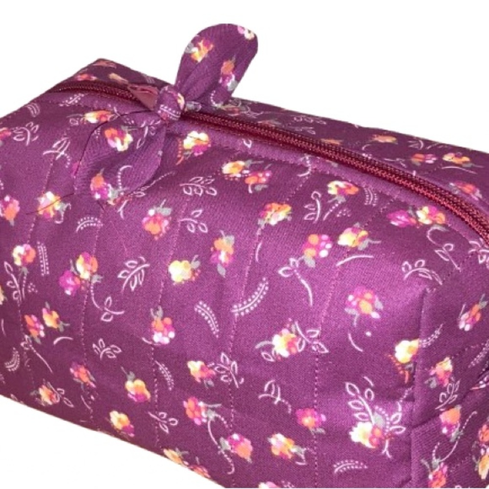 Vibrant Floral Quilted Zippered Everything Bag Bow Purple Organizer Essentials